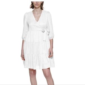 Calvin Klein Womens Ivory Metallic Knee-Length Daytime Midi Dress Imperfections